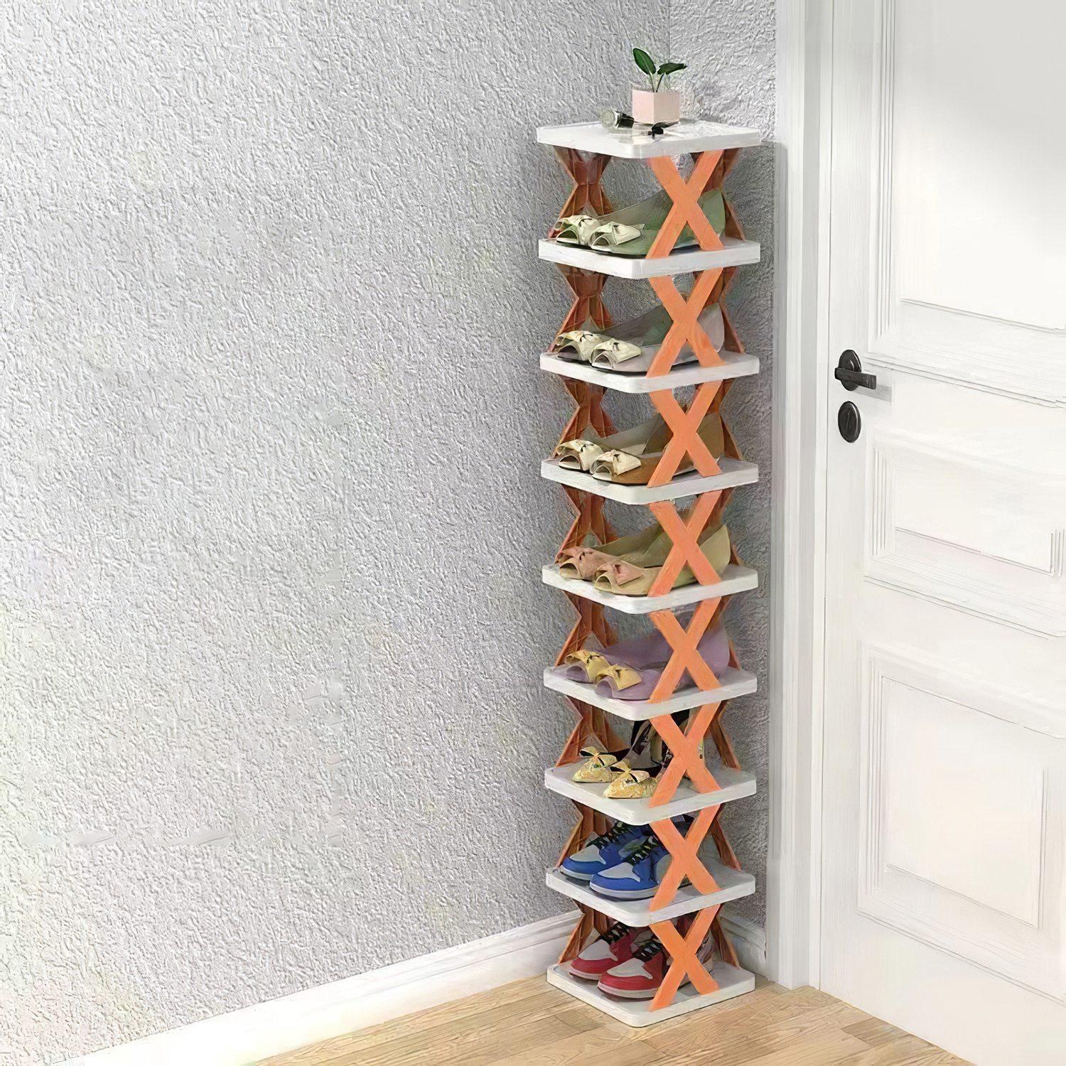 9-Tier Narrow Plastic Vertical Rack, Free-Standing High-Capacity Home Organizer for Entryway, Closet, Entry Door Shoe Storage