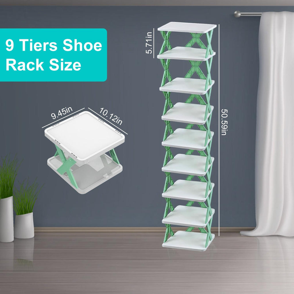 9-Tier Narrow Plastic Vertical Rack, Free-Standing High-Capacity Home Organizer for Entryway, Closet, Entry Door Shoe Storage
