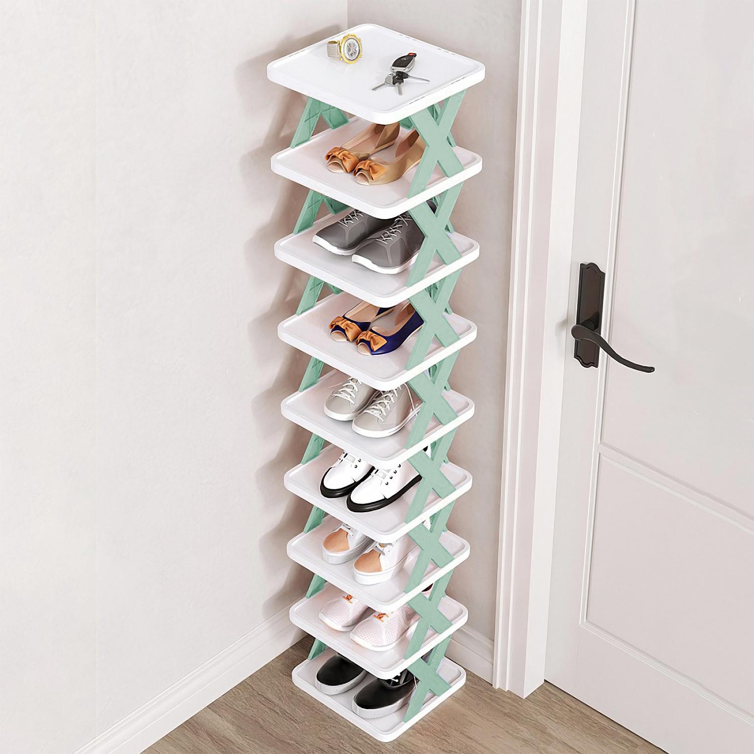 9-Tier Narrow Plastic Vertical Rack, Free-Standing High-Capacity Home Organizer for Entryway, Closet, Entry Door Shoe Storage