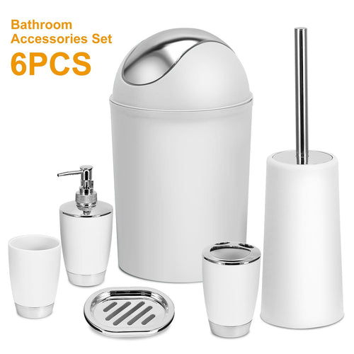 6-Piece Aqua PP Plastic Bathroom Matching Set - Smooth, Lightweight Coordinated Kit with Soap Dispenser, Toothbrush Holder, Tumbler, Soap Dish, Trash Can, Toilet Brush Holder for Easy Wipe Cleaning, Vanity Decor, Matching Sets
