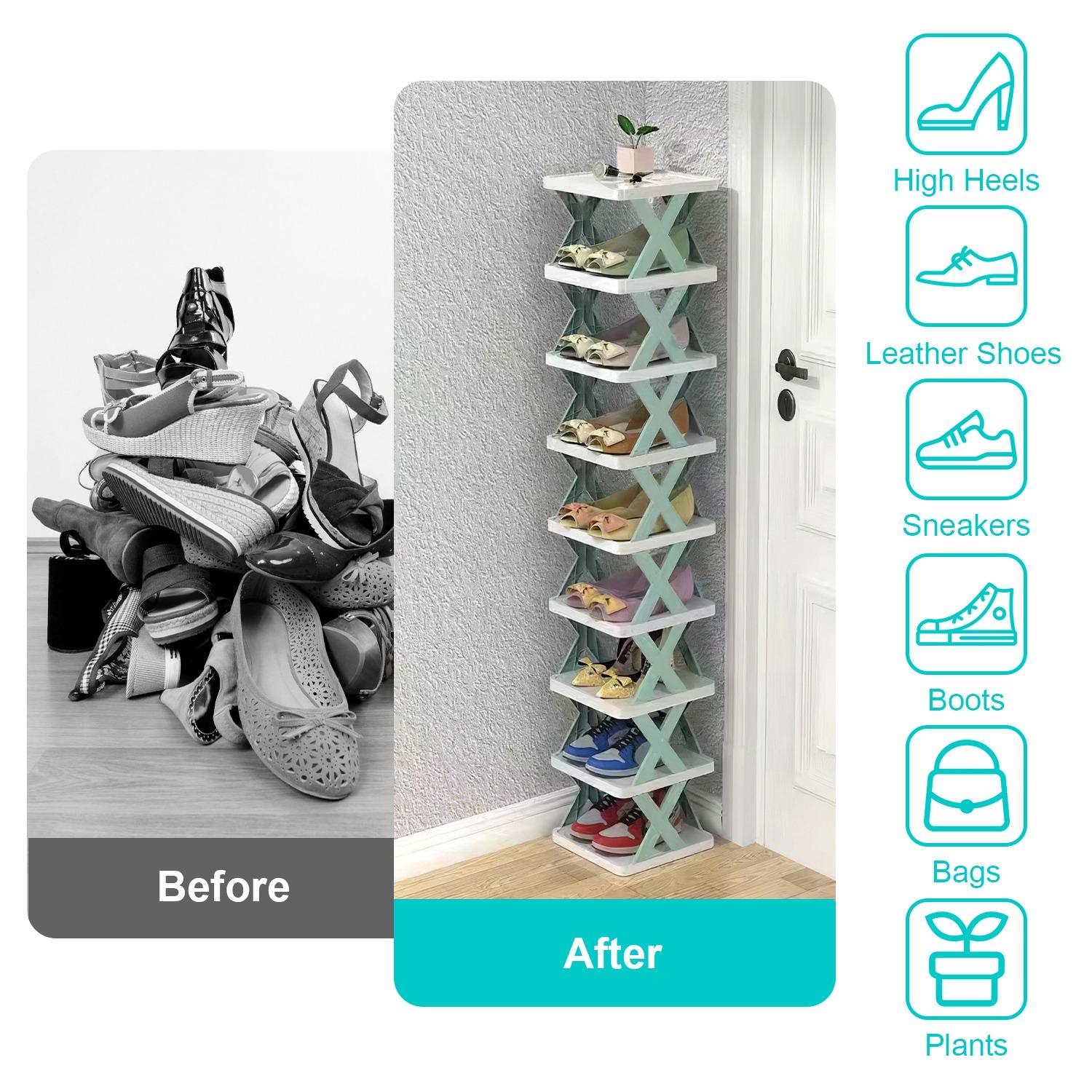 9-Tier Narrow Plastic Vertical Rack, Free-Standing High-Capacity Home Organizer for Entryway, Closet, Entry Door Shoe Storage
