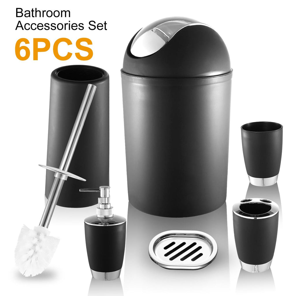 6-Piece Aqua PP Plastic Bathroom Matching Set - Smooth, Lightweight Coordinated Kit with Soap Dispenser, Toothbrush Holder, Tumbler, Soap Dish, Trash Can, Toilet Brush Holder for Easy Wipe Cleaning, Vanity Decor, Matching Sets